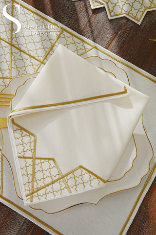 Rimal Gold Embroidered Placemat Set, 18 Pieces for 6