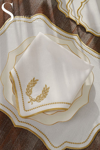 Laurel Wreath Gold Embroidered Placemat Set, 24 Pieces for 6