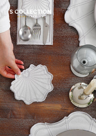 Marine Silver Embroidered Placemat Set, 24 Pieces for 6