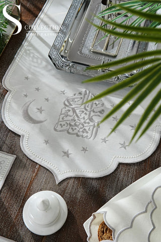 Ramadan Chic Silver Embroidered Full Placemat Set, 26 Pieces for 6