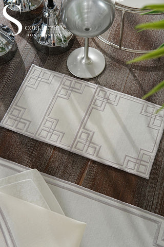 Welcome Elegance Silver Embroidered Placemat Set, 24 Pieces for 6