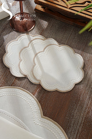 Floria Cappuccino Embroidered Placemat Set, 24 Pieces for 6