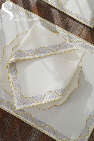 Ocean Silver & Gold Embroidered Placemat Set, 24 Pieces for 6