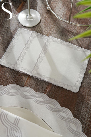 Ocean Braid Silver Embroidered Placemat Set, 24 Pieces for 6