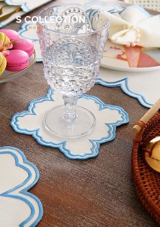 Cloud Light Blue Embroidered Placemat Set, 24 Pieces for 6