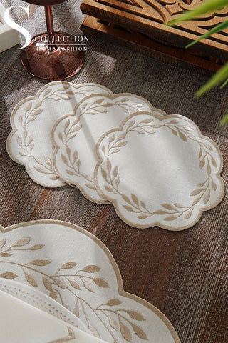 Chantal Cappuccino Embroidered Placemat Set, 24 Pieces for 6