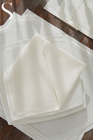 Graceful Off White Embroidered Placemat Set, 24 Pieces for 6