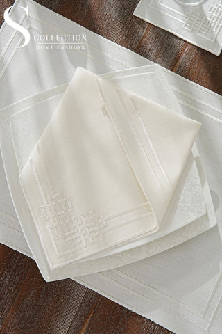 Pyramid Off White Embroidered Placemat Set, 24 Pieces for 6
