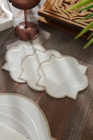 Milan Off White & Cappuccino Embroidered Placemat Set, 24 Pieces for 6
