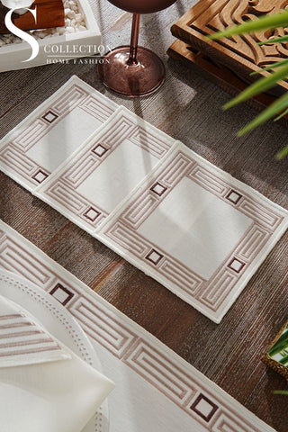 Tuscan Cappuccino & Brown Embroidered Placemat Set, 24 Pieces for 6
