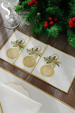 Christmas Jingle Bells Multi-Colour Embroidered Placemat Set, 6 Pieces for 2