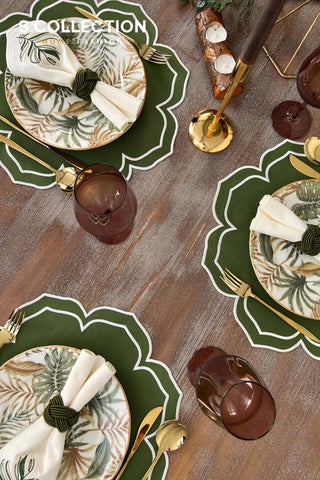 Valeria Green Embroidered Placemat Set, 18 Pieces for 6