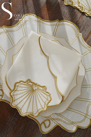 Marine Gold Embroidered Placemat Set, 24 Pieces for 6