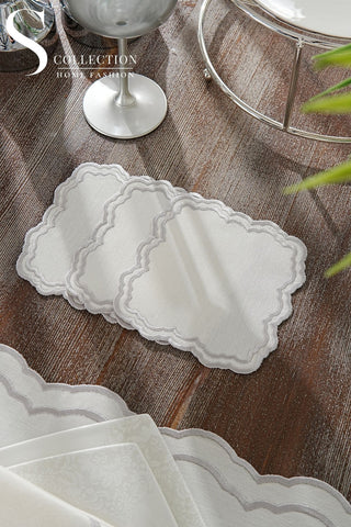 Gabriel Silver Embroidered Placemat Set, 24 Pieces for 6