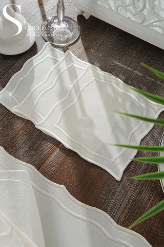 Leo Off White Embroidered Placemat Set, 24 Pieces for 6