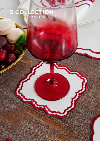 Gabriel Burgundy Embroidered Placemat Set, 24 Pieces for 6