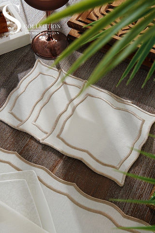 Leo Cappuccino Embroidered Placemat Set, 24 Pieces for 6