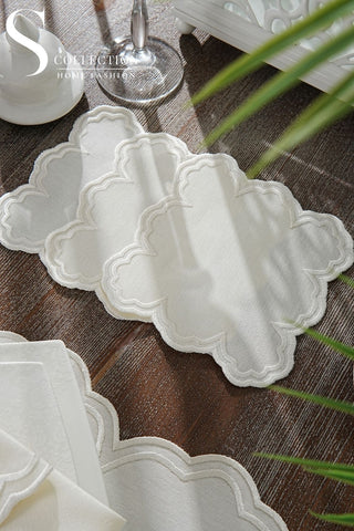 Cloud Off White Embroidered Placemat Set, 24 Pieces for 6