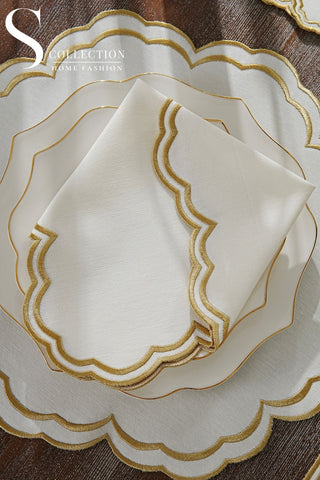 Jory Gold Embroidered Placemat Set, 24 Pieces for 6