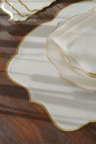 Alice Gold & Off White Embroidered Placemat Set, 24 Pieces for 6