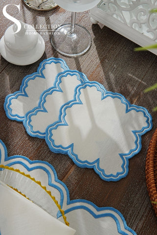 Cloud Light Blue Embroidered Placemat Set, 24 Pieces for 6