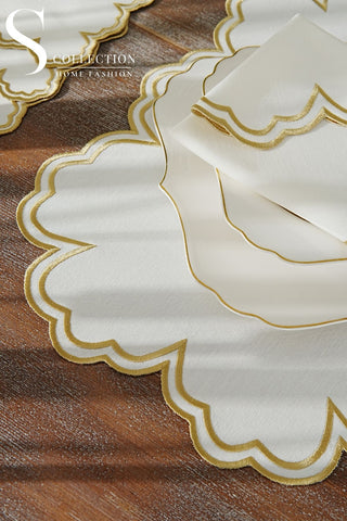 Cloud Gold Embroidered Placemat Set, 24 Pieces for 6