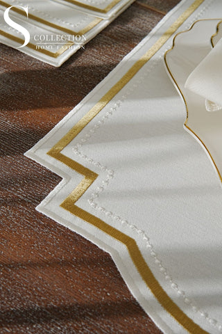 Graceful Gold Embroidered Placemat Set, 24 Pieces for 6