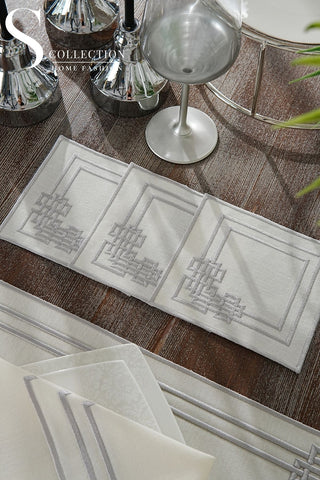 Pyramid Silver Embroidered Placemat Set, 24 Pieces for 6