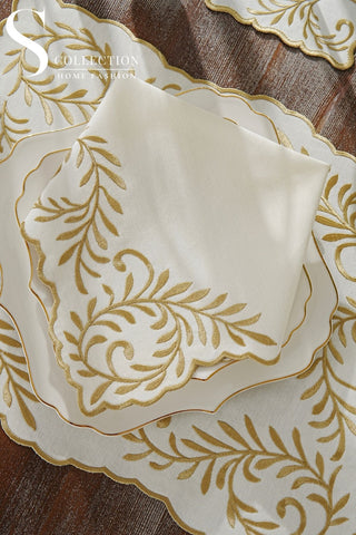 Lilac Soleil Gold Embroidered Placemat Set, 24 Pieces for 6