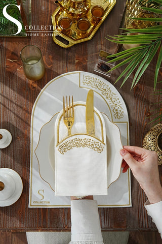Ramadan Noor Gold & Off White Embroidered Placemat Set, 12 Pieces for 6