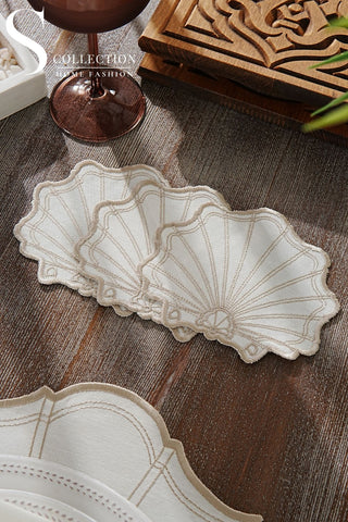 Marine Cappuccino Embroidered Placemat Set, 24 Pieces for 6