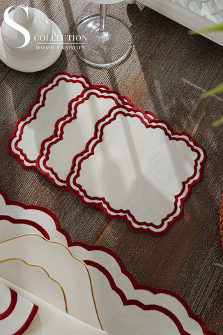 Gabriel Burgundy Embroidered Placemat Set, 24 Pieces for 6