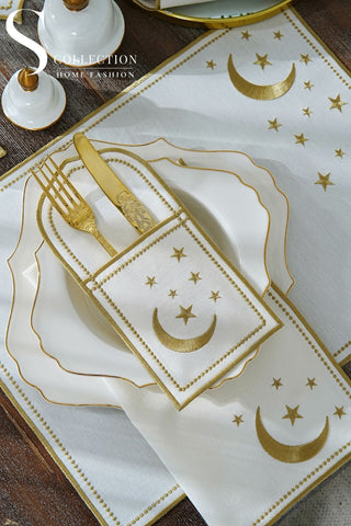Ramadan Glamorous Gold Embroidered Full Placemat Set, 26 Pieces for 6