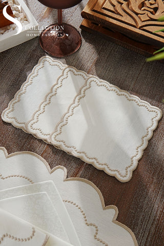 Tansy Cappuccino Embroidered Placemat Set, 24 Pieces for 6