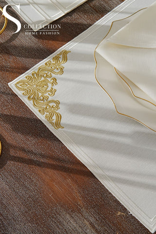 Evelyn Gold Embroidered Placemat Set, 24 Pieces for 6