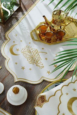 Ramadan Stellar Serenity Gold Embroidered Full Placemat Set, 26 Pieces for 6