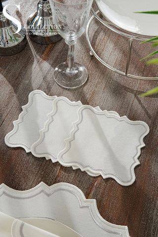 Camila Silver & Off White Embroidered Placemat Set, 24 Pieces for 6 – S COLLECTION – image 5