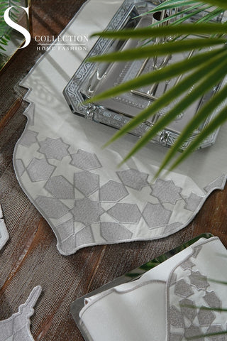 Ramadan Dome Silver Embroidered Full Placemat Set, 26 Pieces for 6