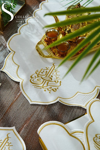 Ramadan Najma Gold Embroidered Full Placemat Set, 26 Pieces for 6