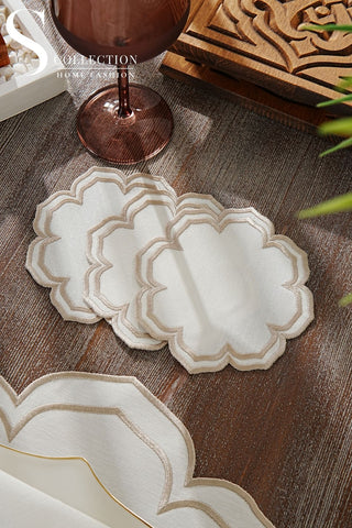 Valeria Cappuccino Embroidered Placemat Set, 24 Pieces for 6
