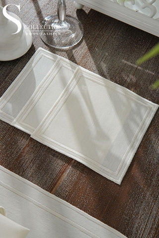Dora Off White Embroidered Placemat Set, 18 Pieces for 6