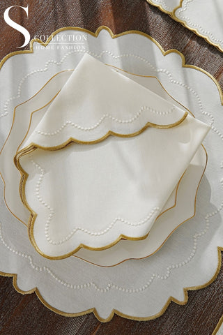 Tansy Gold & Off White Embroidered Placemat Set, 24 Pieces for 6
