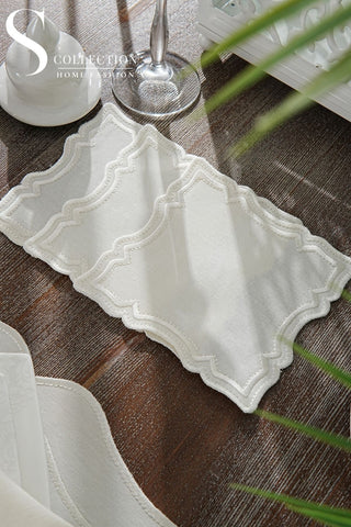 Desert Bloom Off White Embroidered Placemat Set, 24 Pieces for 6