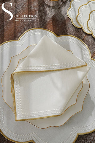Floria Gold Embroidered Placemat Set, 24 Pieces for 6