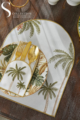 Palm Multicolored Embroidered Placemat Set, 12 Pieces for 6