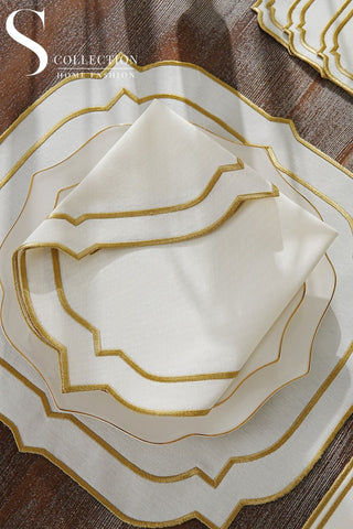 Amelia Gold Embroidered Placemat Set, 24 Pieces for 6
