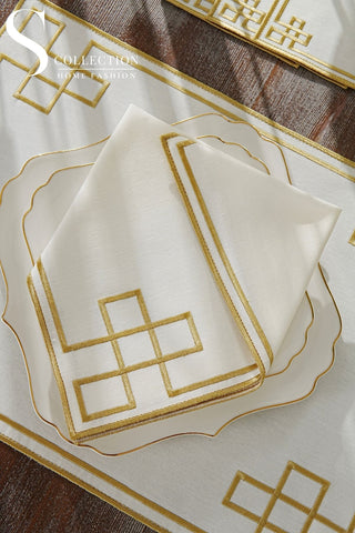 Classy Gold Embroidered Placemat Set, 24 Pieces for 6