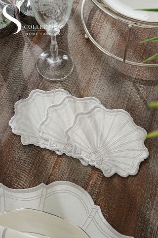 Marine Silver Embroidered Placemat Set, 24 Pieces for 6