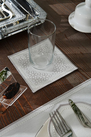 Ramadan Chic Silver Embroidered Placemat Set, 24 Pieces for 6