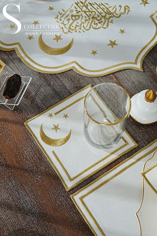 Ramadan Stellar Serenity Gold Embroidered Full Placemat Set, 26 Pieces for 6